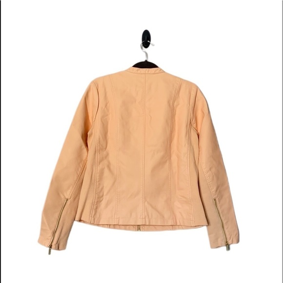 Calvin Klein Jacket Leather Pink Orange Gold Collarless Long Sleeve Coat White - Picture 5 of 13